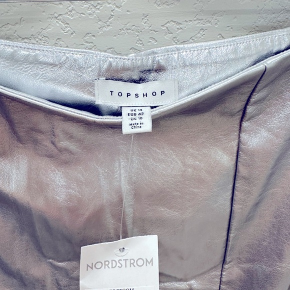 TOPSHOP DOUBLE SPLIT SILVER VINYL MAXI SKIRT - Picture 12 of 13